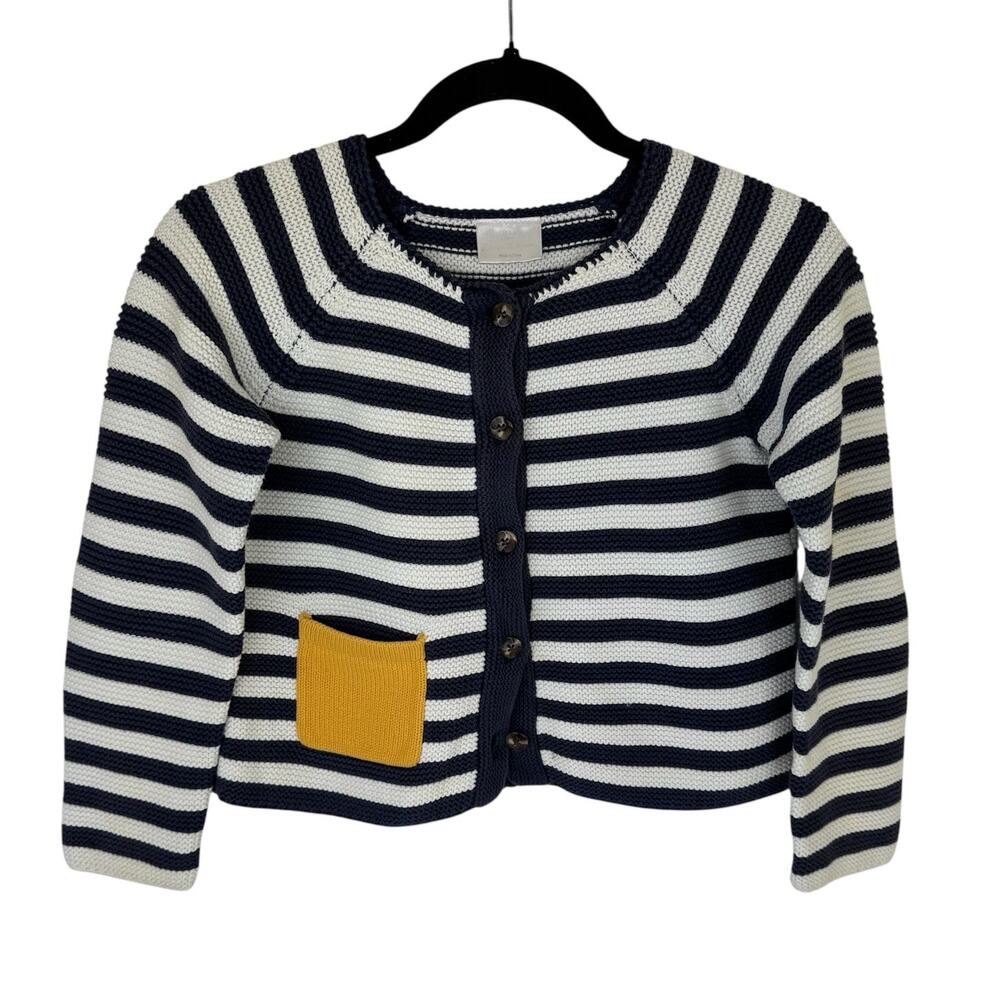Hanna Andersson Girls' Cardigan, Blue / White Stripes Sz 130cm / 8